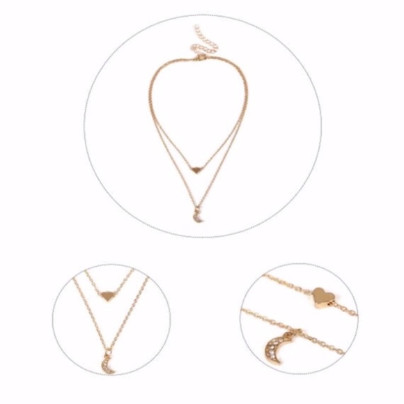 Gold Color Heart and Moon Multi-layer Necklace - Picture 6 of 7